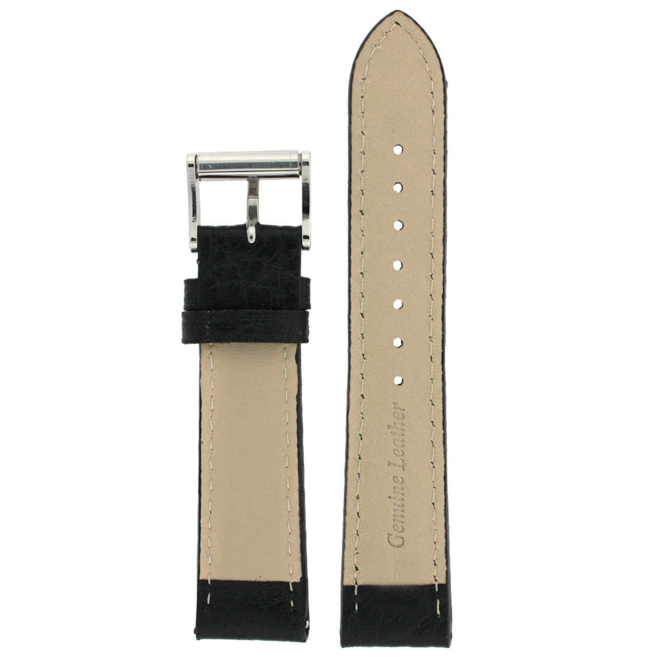 Watch Band Leather Black White Stitching Roller Buckle - Main