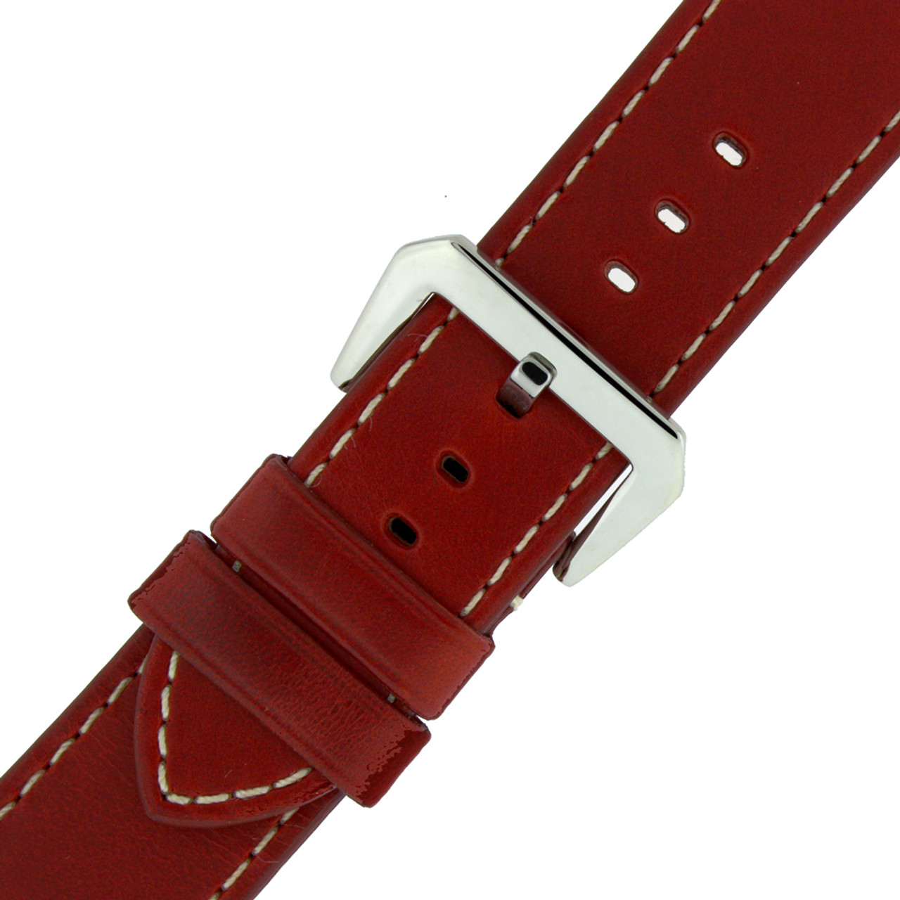 Watch Band Leather Red White Stitching Heavy Buckle - Main