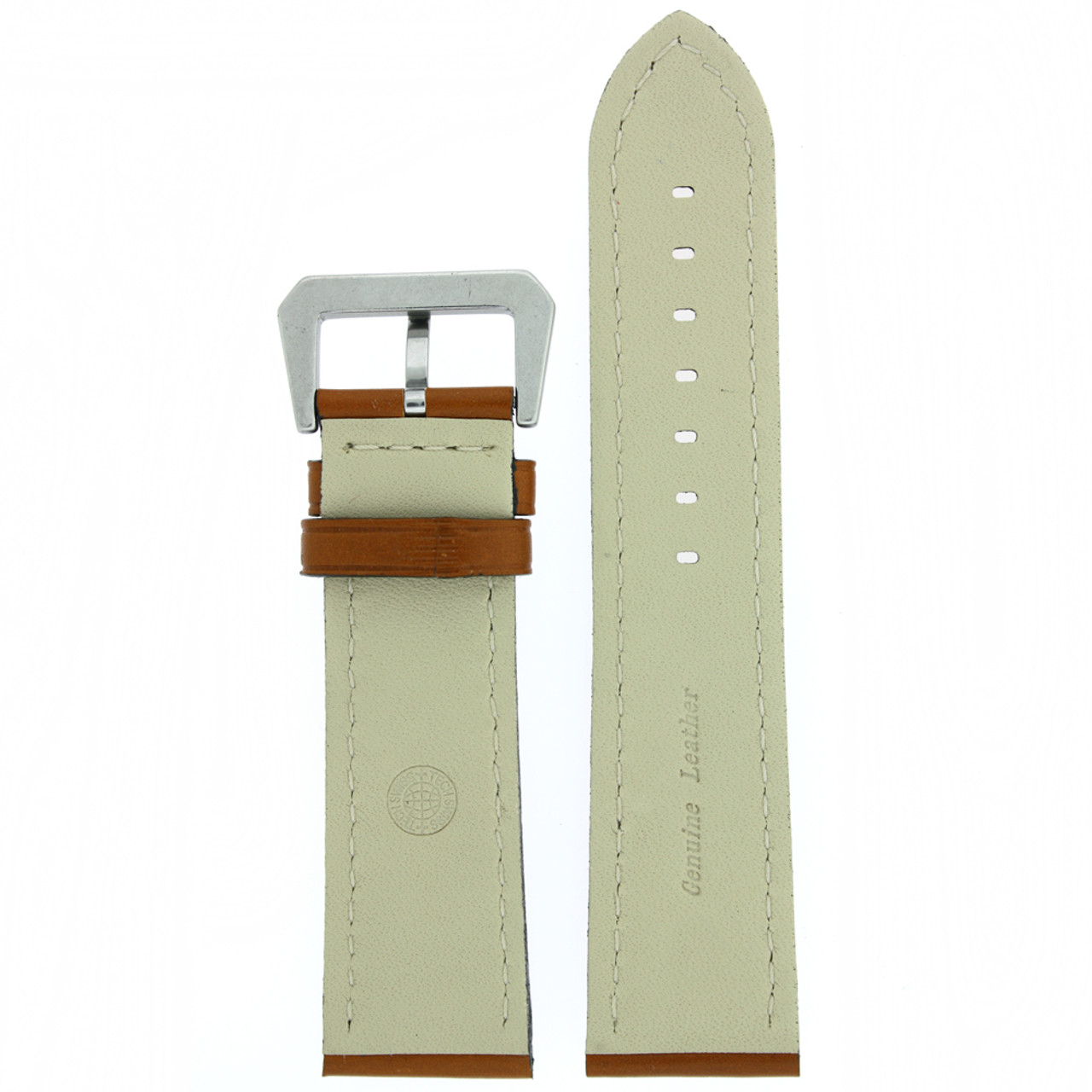 Watch Band Leather Brown Tan Stitching Heavy Buckle - Main