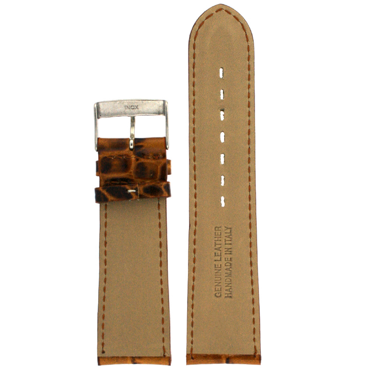 Leather Watch Band in Brown Crocodiledile Grain - Bottom View - Main