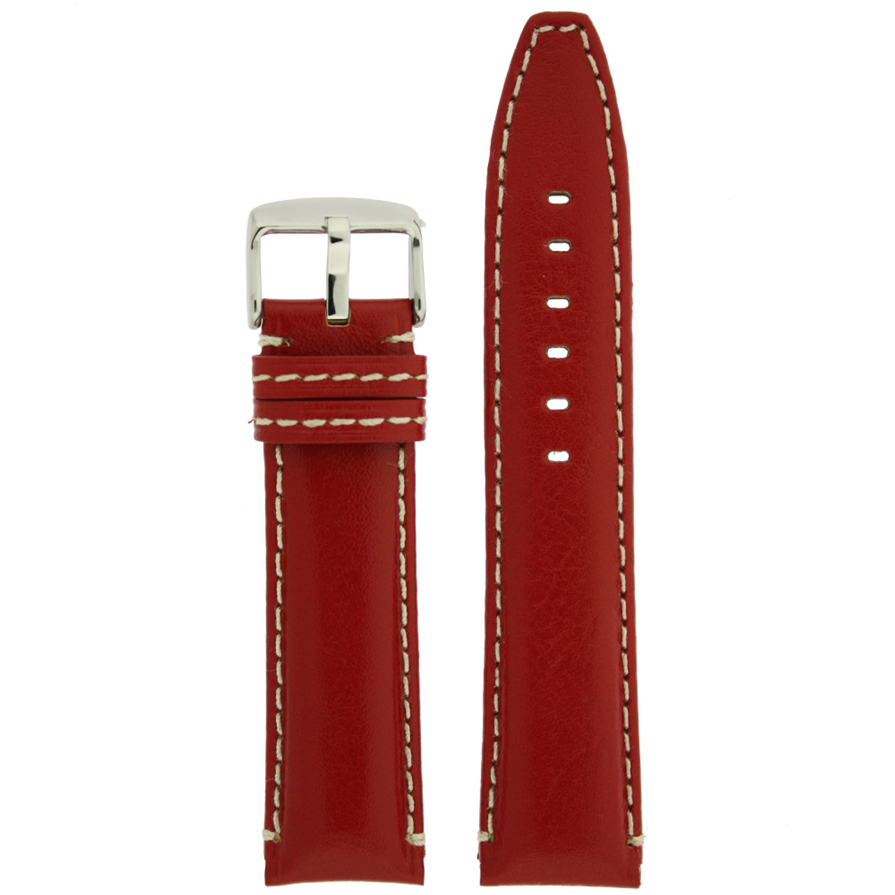 Red Leather Watch Band with white topstitch by Tech Swiss - top view