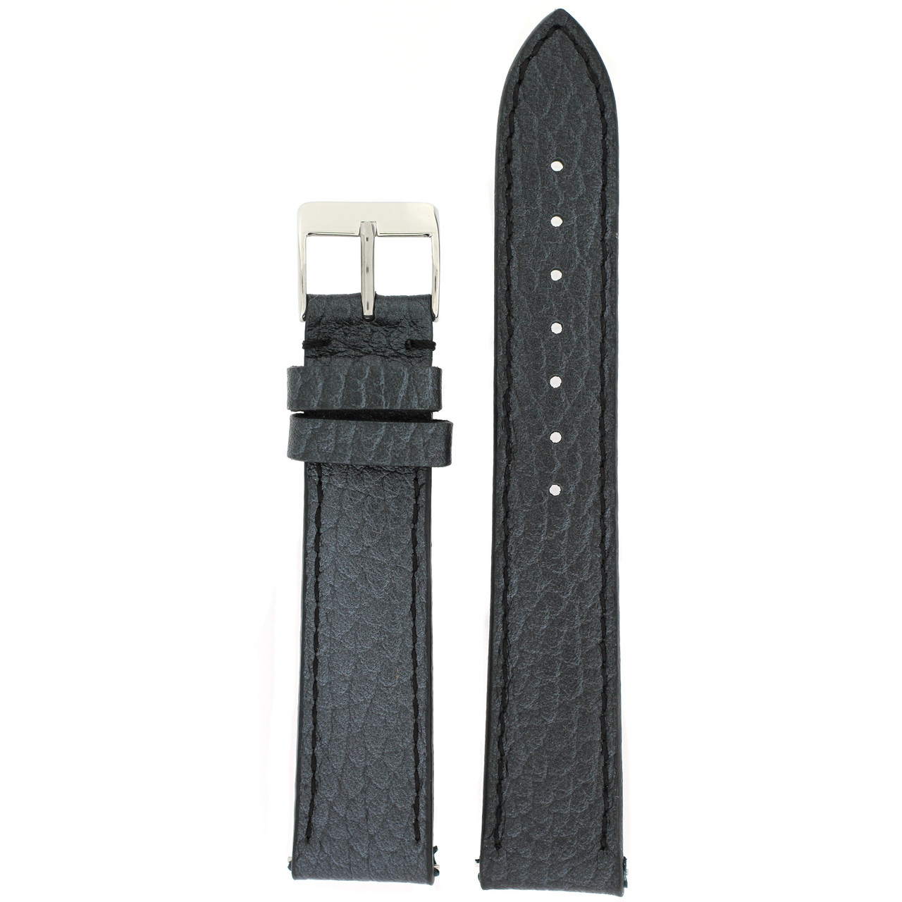 Watch Band Metallic Black Leather Padded Built-In Spring Bars