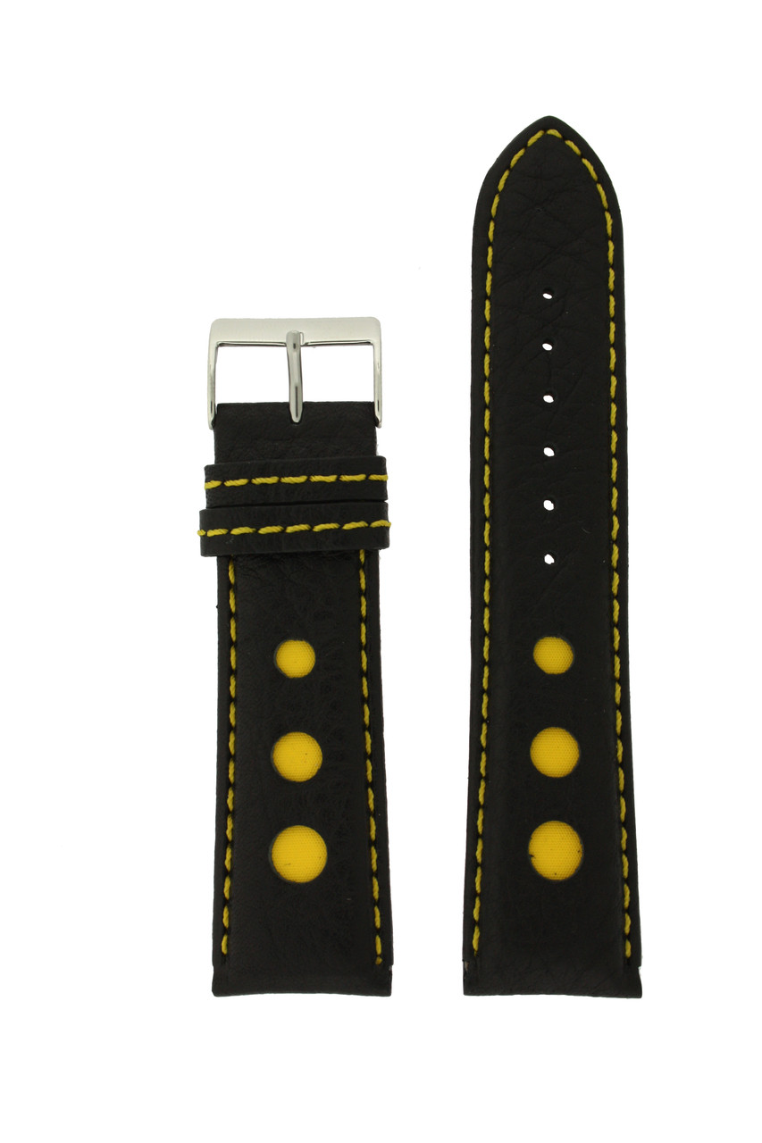 Sport Leather watch band with yellow stitching