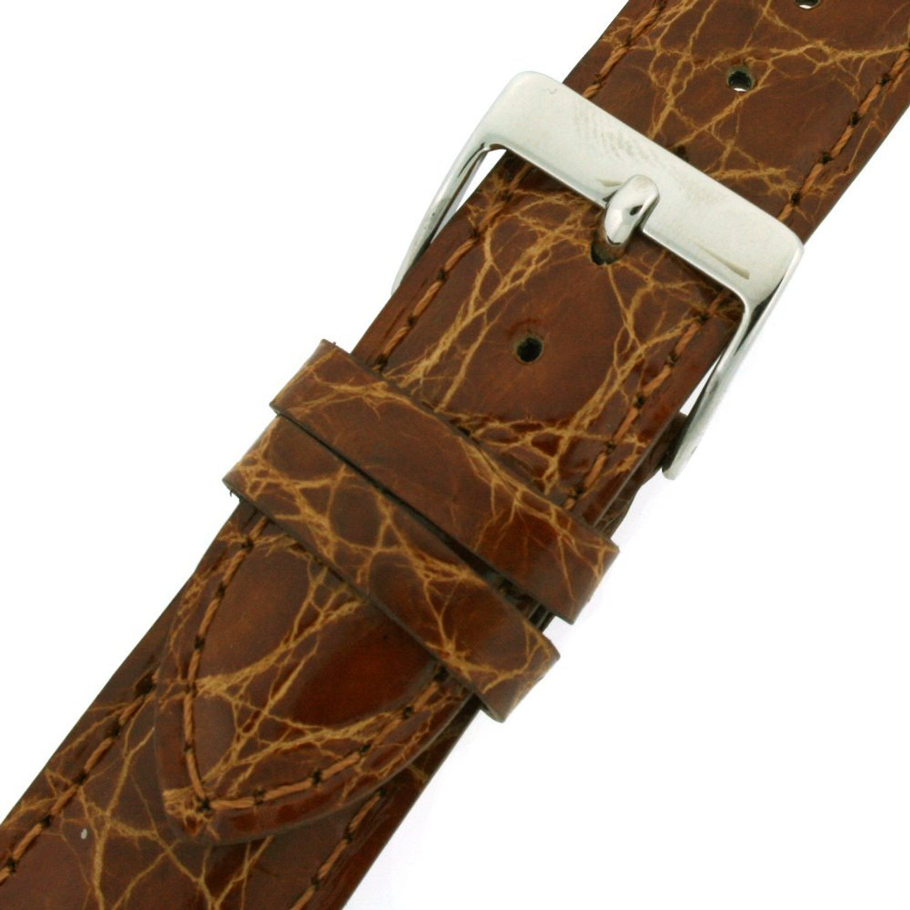 Genuine Crocodile Watch Band Brown Tan Stitching Padded