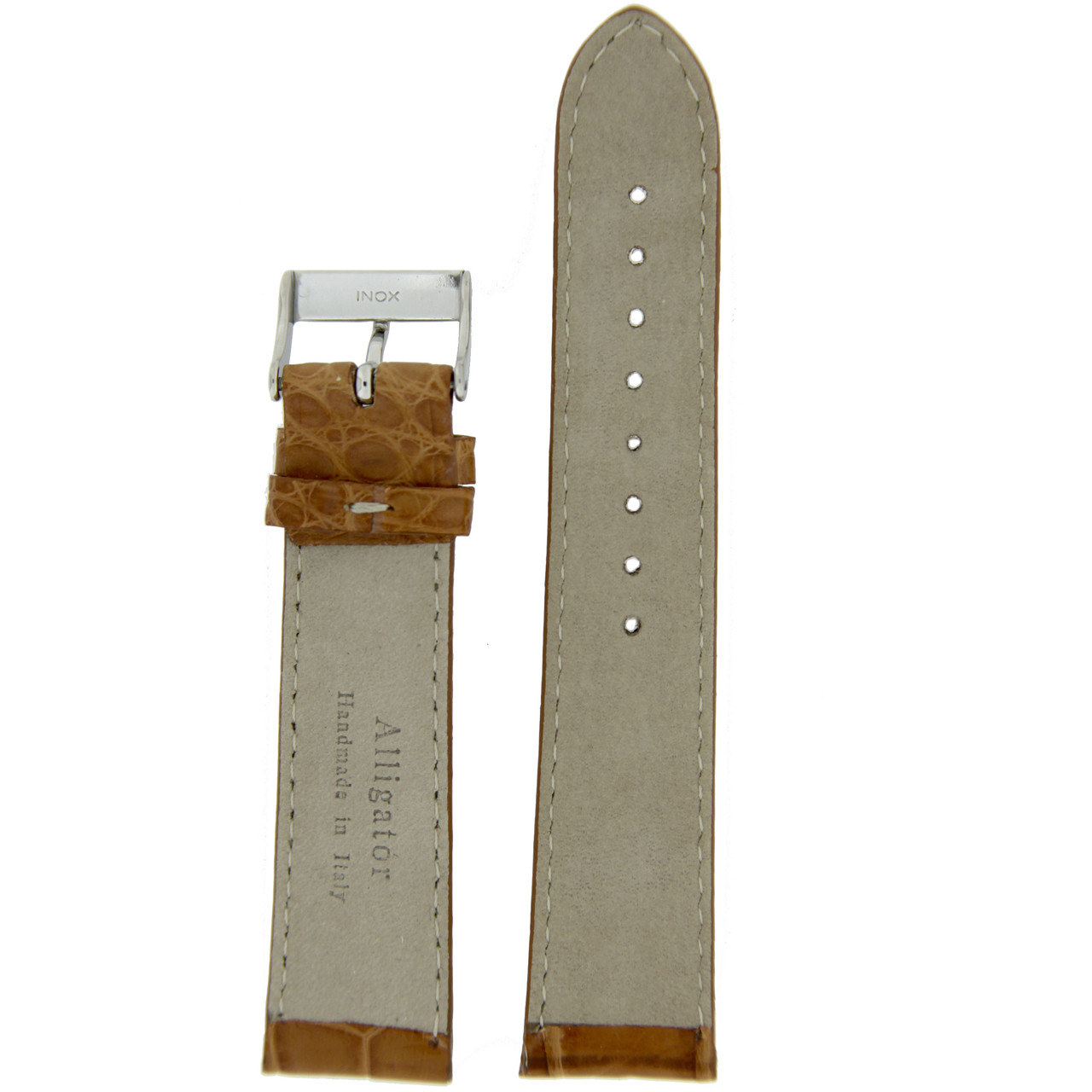 Watch Band Genuine Alligator Matte Light Brown White Stitching - Main