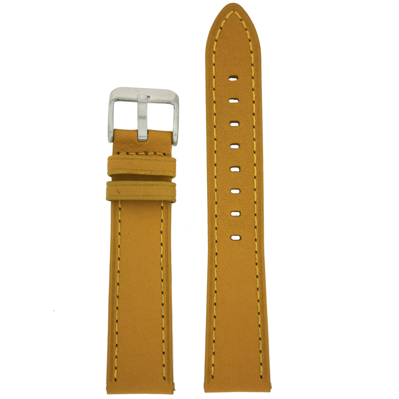 Calfskin Yellow Leather Stitched Watch Band - Top View