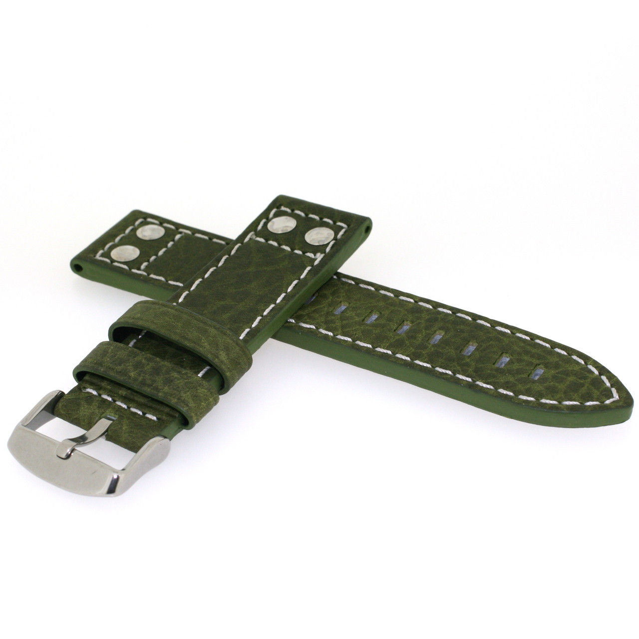 Pilot Leather Watch Band in Green by Tech Swiss - Side View