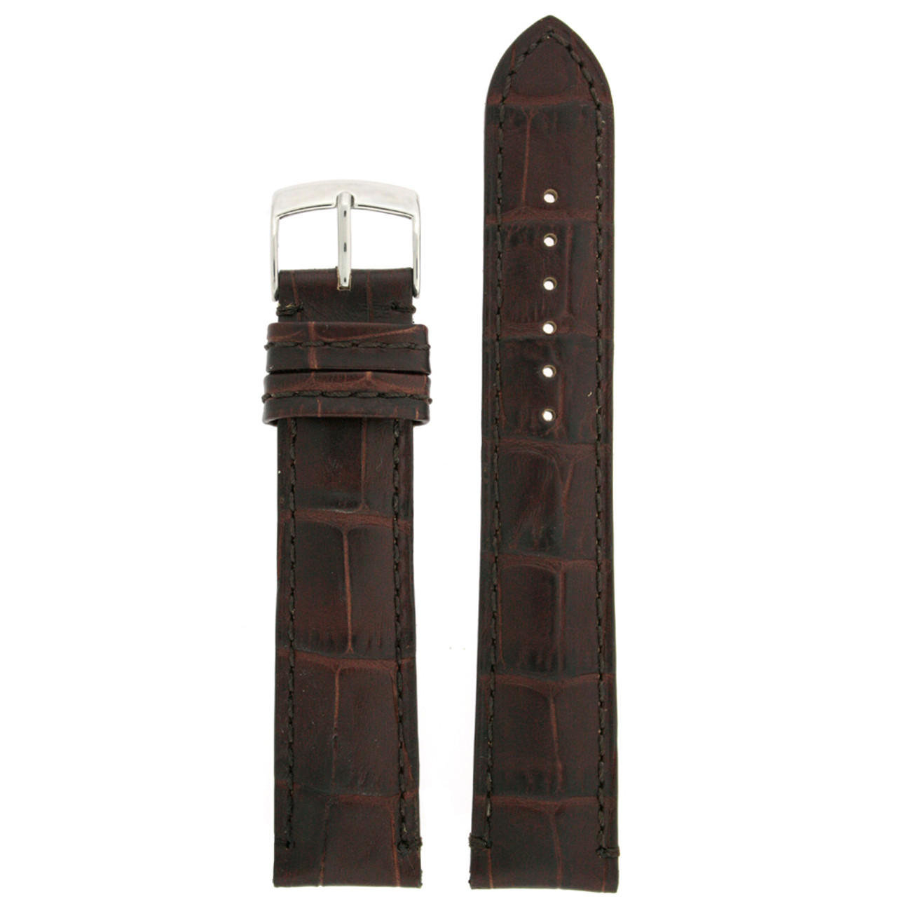 Alligator Grain Band Long Leather Dark Brown Lightly Padded Watch Parts ...