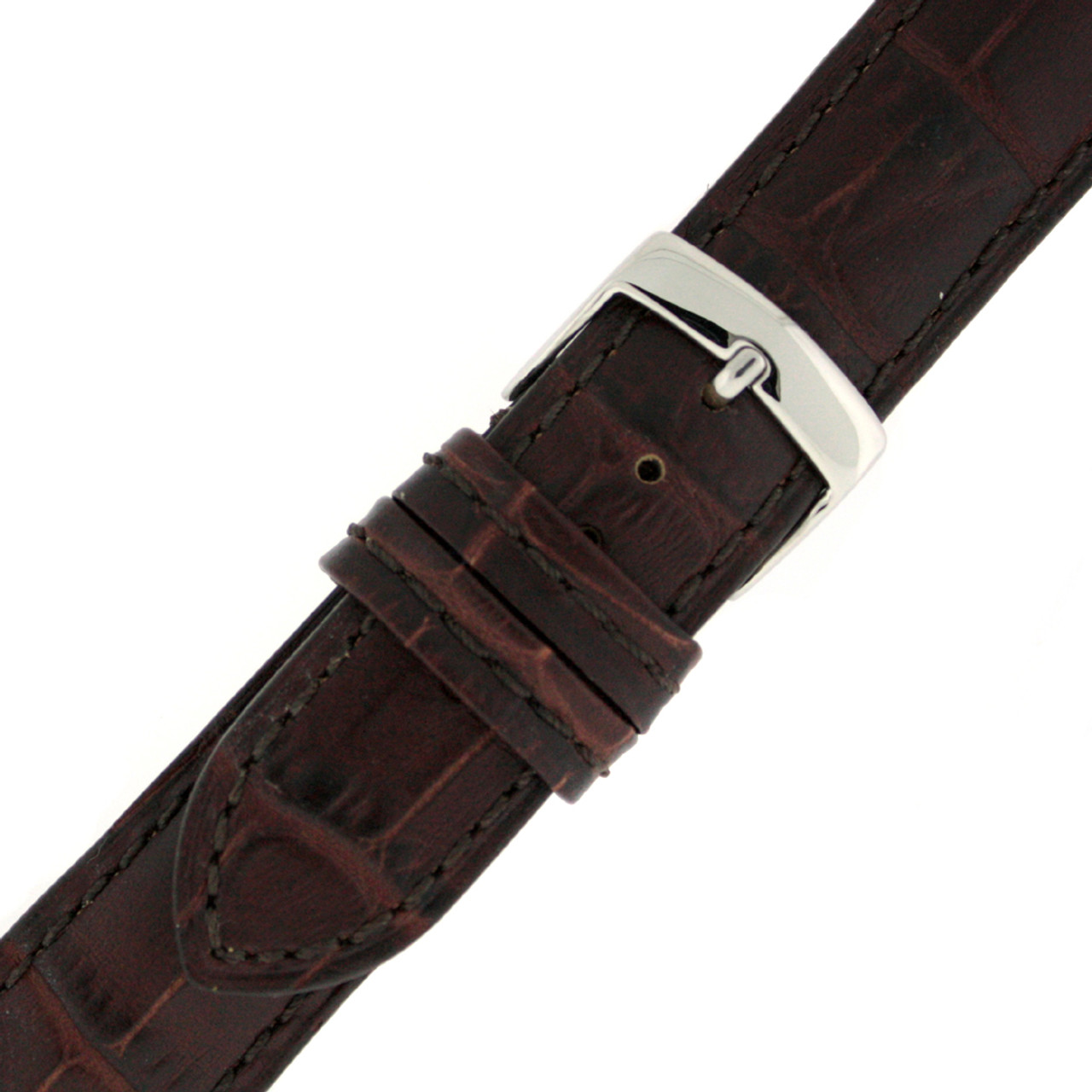 Brown Alligator Grain Leather Watch Band by Tech Swiss - Buckle View - Main