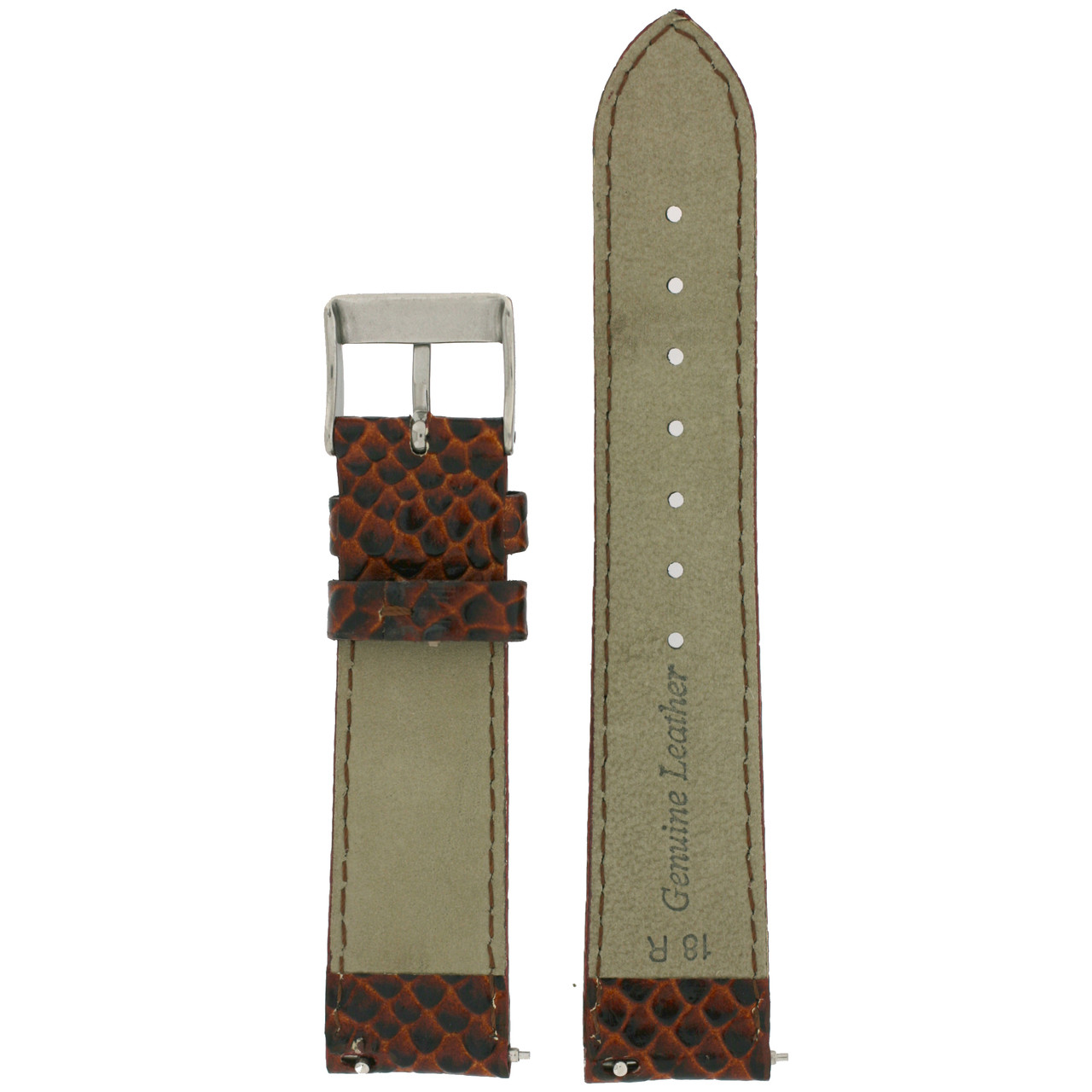 Genuine Leather Watch Band in Snake Grain and Quick Release - Bottom View - Main