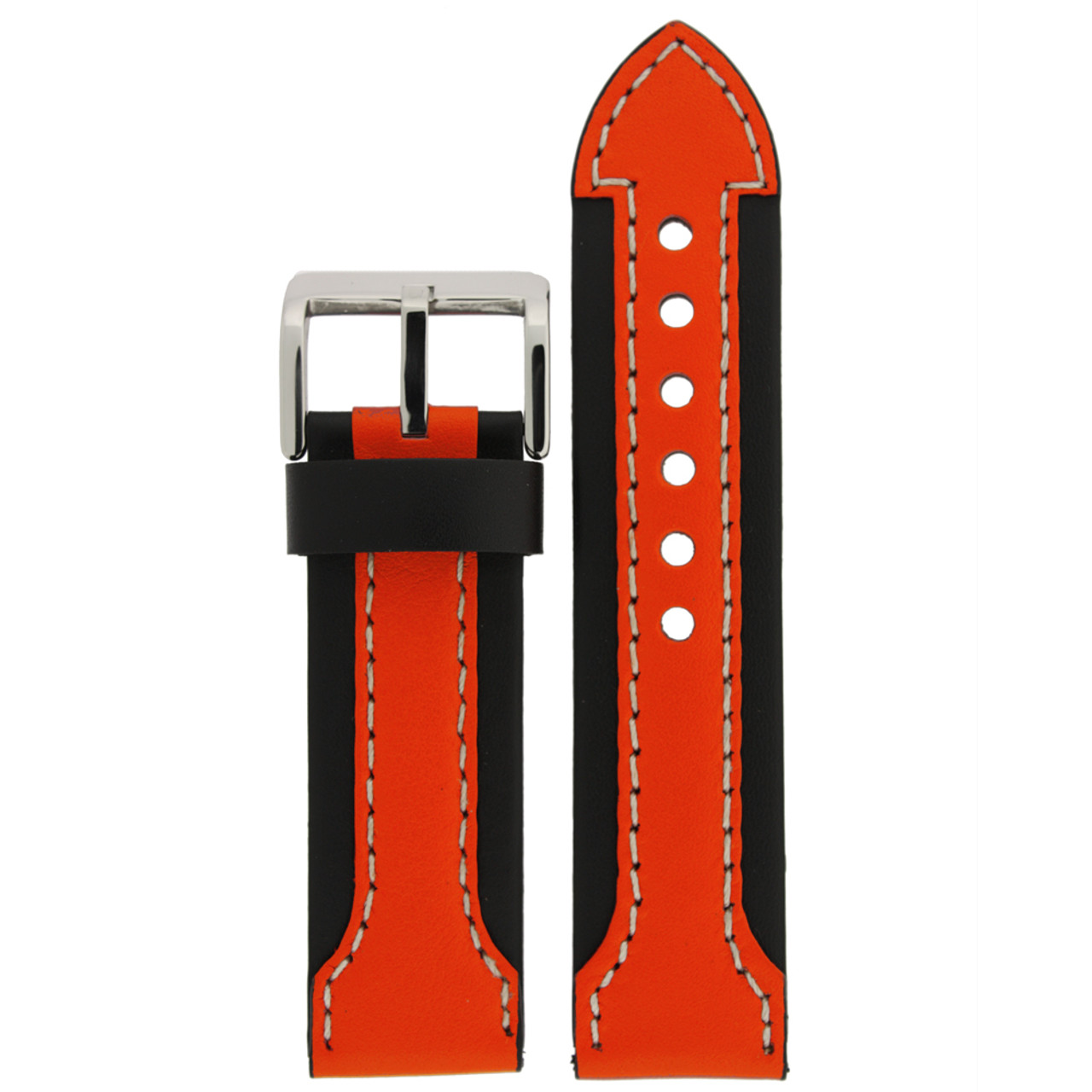 Black and Red Sporty Leather Watch Band - Top View