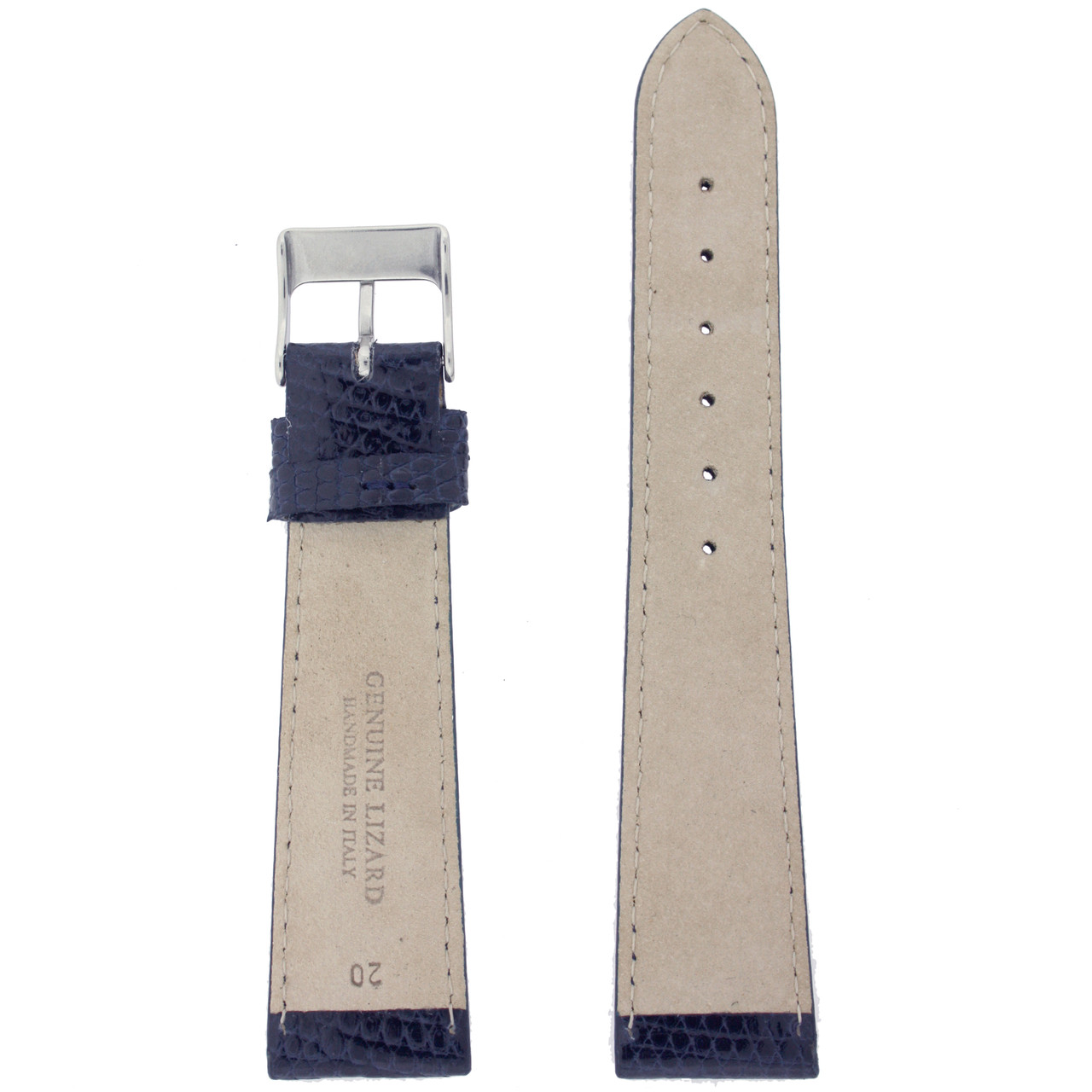 Genuine Lizard Watch Band in Navy Blue With Built-In Spring Bars