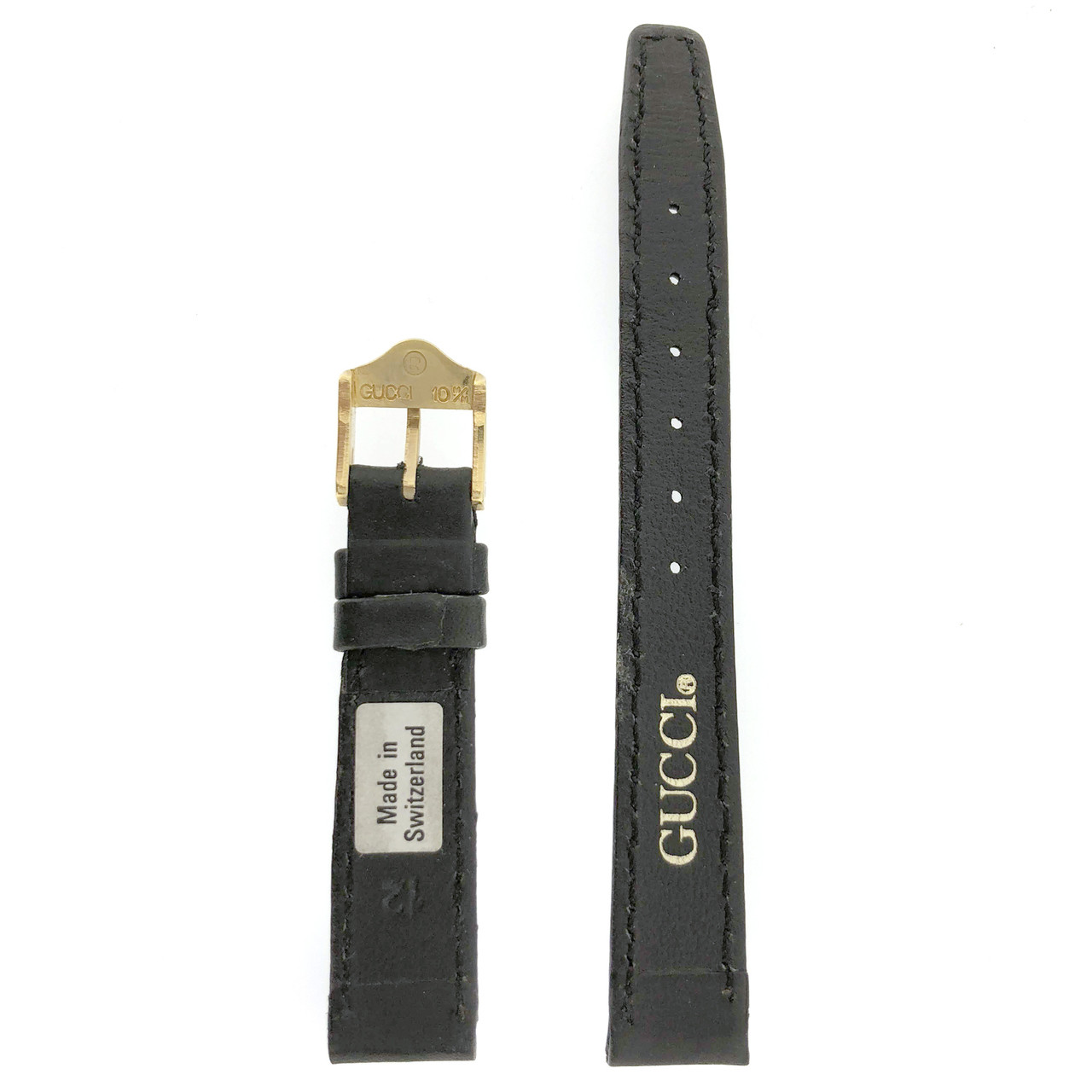 Gucci Watch Band 12mm Plain Black Leather 2300L 6000L Short