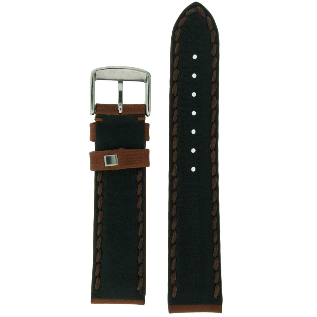 Leather Padded Men's Watch Band With Stitching in Brown