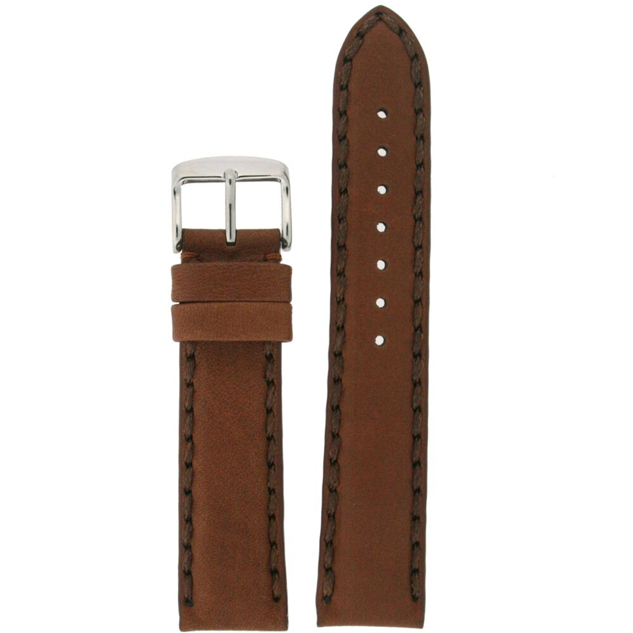 Brown Leather Watch Band with Stitching Mens - Top View