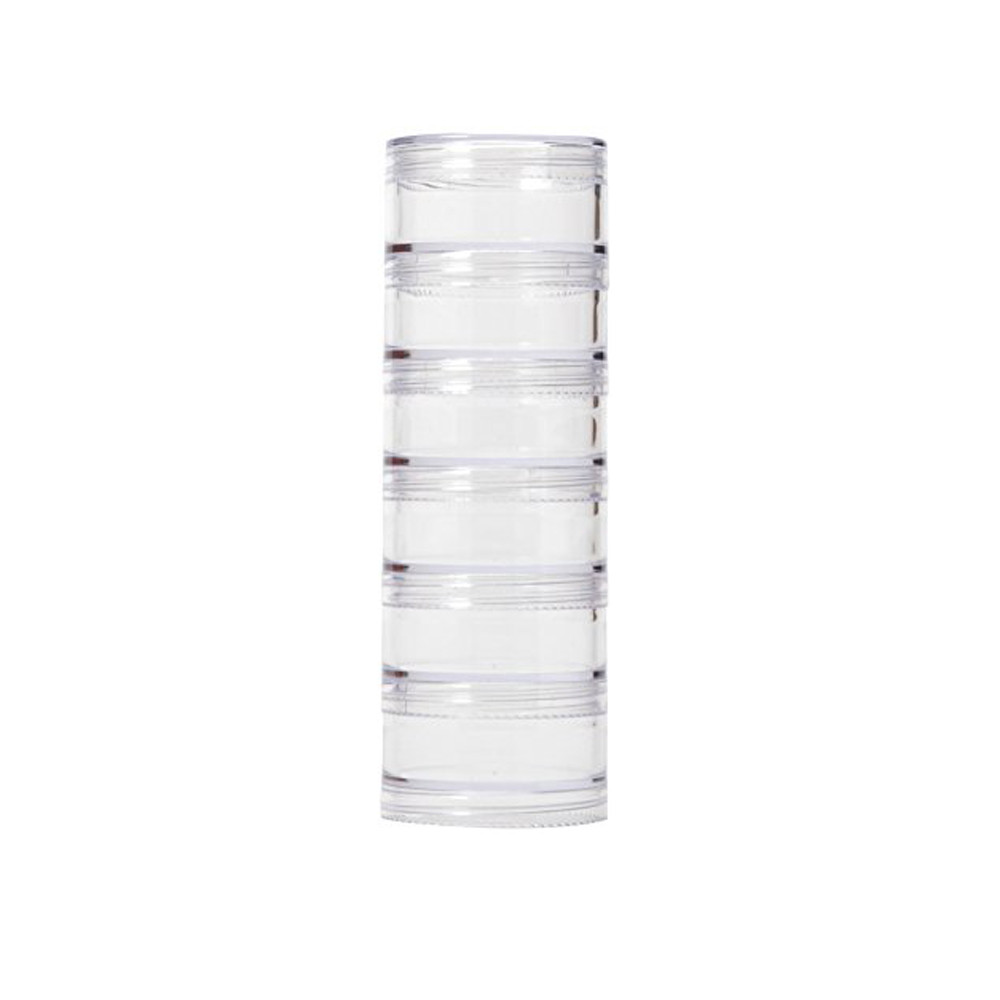 Storage Box with 6 Stackable Clear Round Small Containers for Crafts Beads Medicine Small Items 2" Round