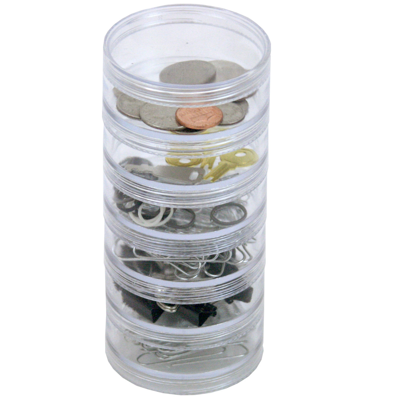 Storage Box with 6 Stackable Clear Round Small Containers for Crafts Beads Medicine Small Items 2 3/4" Round