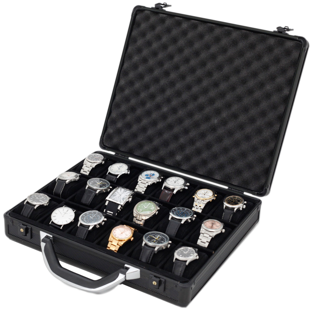 Watch Case for 18 Watches Collectors Brief Case Aluminum with Handle - Main