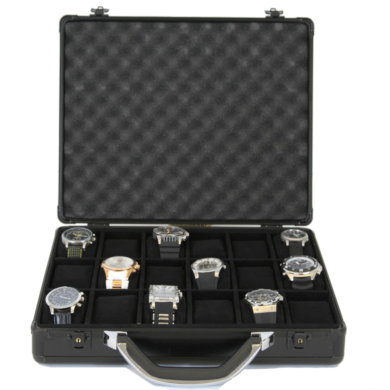 Watch Case for 18 Watches Collectors Brief Case Aluminum with Handle