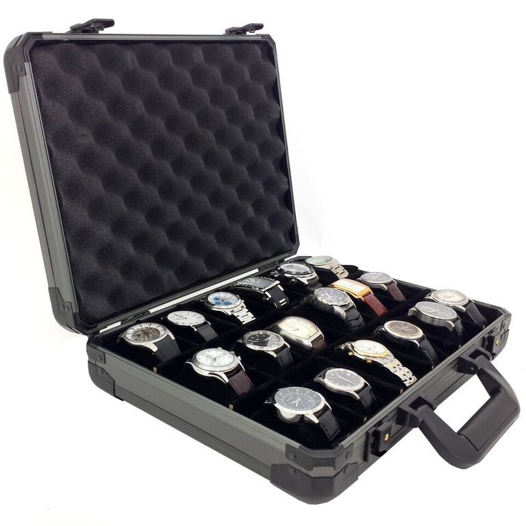 Case for 18 Watches Aluminum With Handle Watch Box TechSwiss