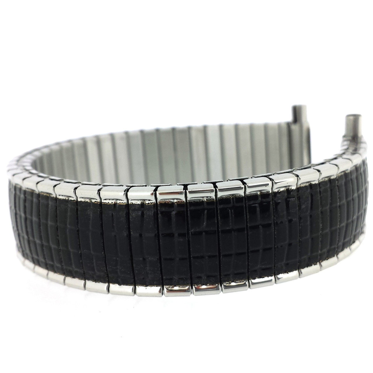 Watch Band Expansion XL Long Stretch Metal Black-Silver Tone Mens 16-22mm