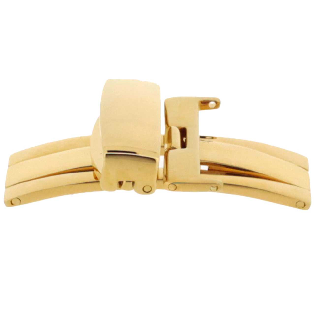 Deployment buckle 18k 3 micron gold plated for leather bands. Opens in the middle Sizes 10mm - 24mm Second