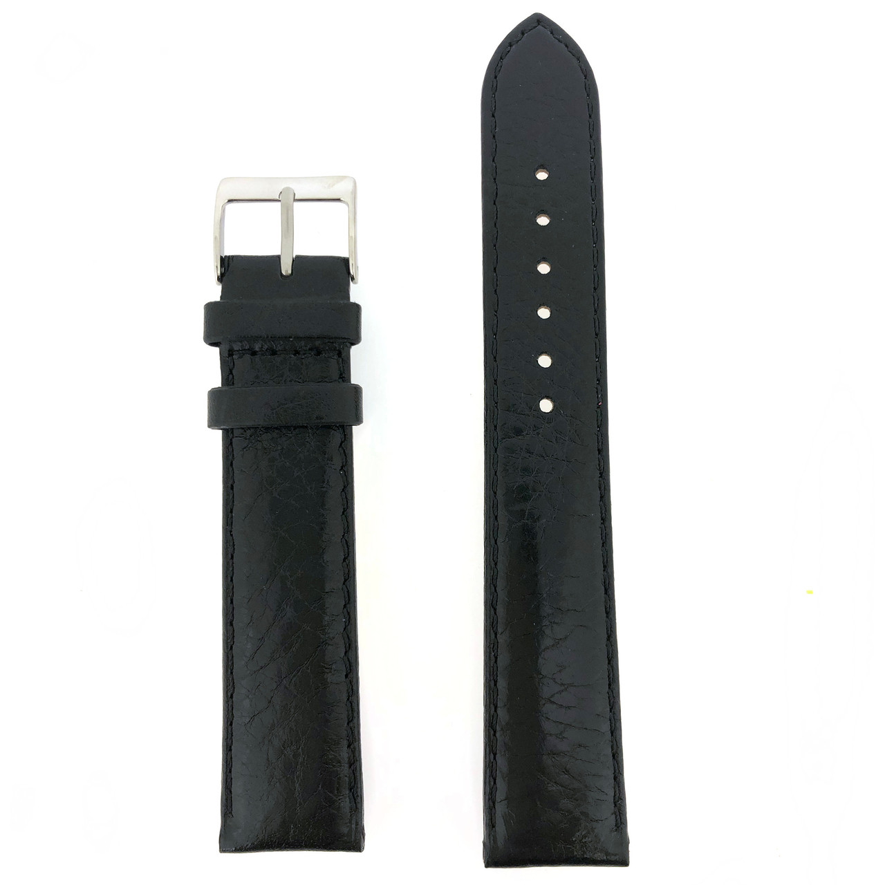 Extra Long Watch Band Comfort Padded Black Leather 12mm-22mm