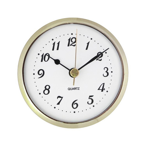 Clock Insert Quartz Movement 3 1/2" (89 mm) Diameter Gold Tone Bezel Black Numbers