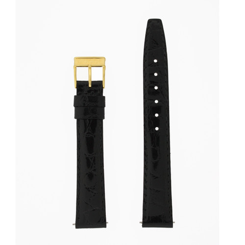 Gucci Watch Band 14mm Black Crocodile Grain Gold-tone Quick-release 