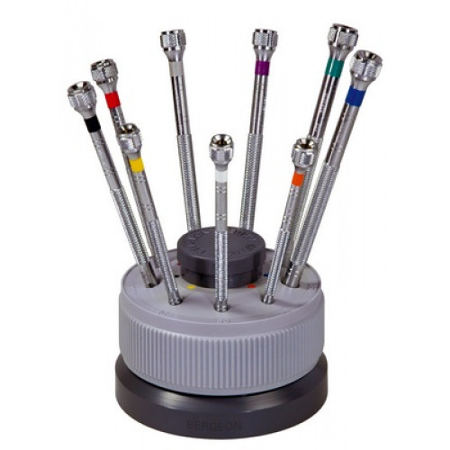 Bergeon® 5970 Classic Screwdriver Set Rotating Stand with 9 Stainless Steel Color Coded 