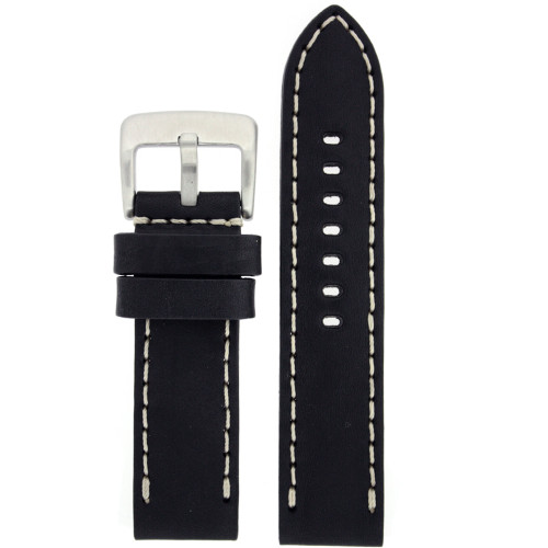 Black Leather Watch Band with White Topstitching - Top View