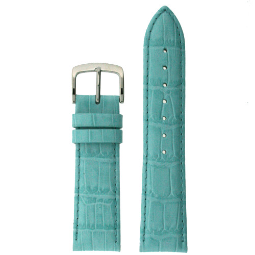Leather Watch Band with Alligator Grain in Aqua - Top View