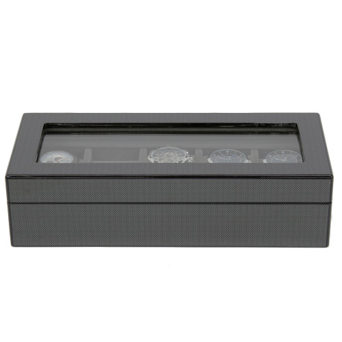 5 Watch Box Grey Carbon Fiber Finish Display Window silver tone Hardware