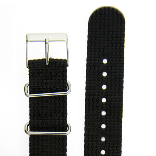 Watch Band Nylon One-Piece Sport Strap Black Stainless Buckle 20 mm