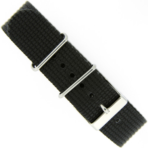 Watch Band Nylon One-Piece Sport Strap Black Stainless Buckle 20 mm - Main