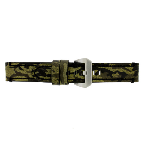 XL Leather Watch Band Camouflage Military Green Extra Heavy Buckle - Main