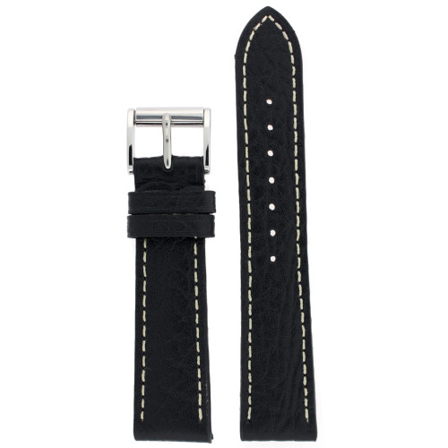 Watch Band Leather Black White Stitching Roller Buckle