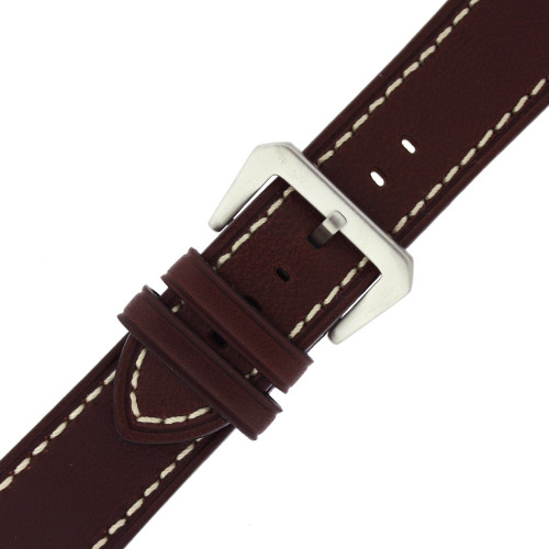Watch Band Leather Brown White Stitching Heavy Buckle - Main
