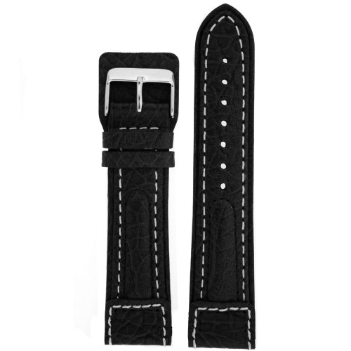 Watch Band Black With White Stitching Italian Leather