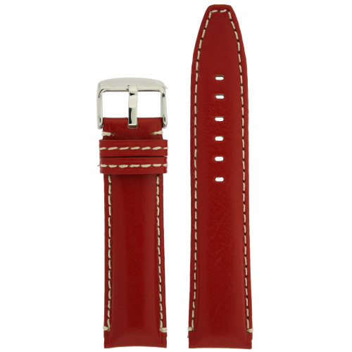 Red Leather Watch Band with white topstitch by Tech Swiss - top view