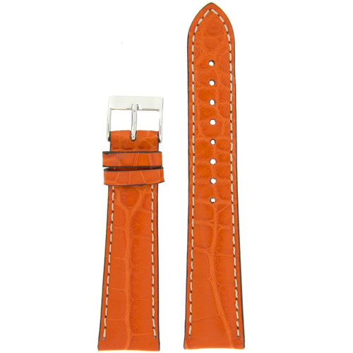 Watch Band Genuine Alligator Orange With White Stitching