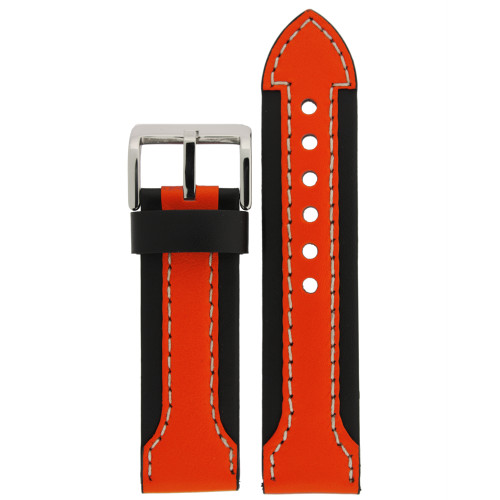 Sporty Leather Watch Band in Black and Orange by Tech Swiss - Top View