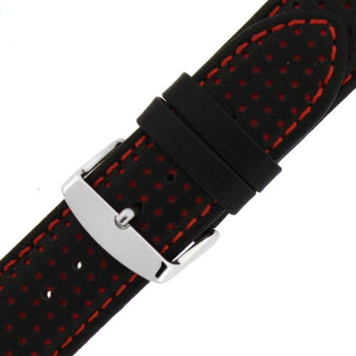Black Leather Watch Band with Red Stitching