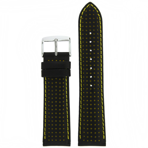 Black and Yellow Leather Sports Watch Band - Top View