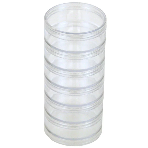 Storage Box with 6 Stackable Clear Round Small Containers for Crafts Beads Medicine Small Items 2 3/4" Round