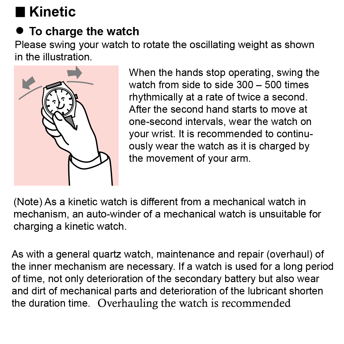 Seiko Kinetic Battery Charging Instruction
