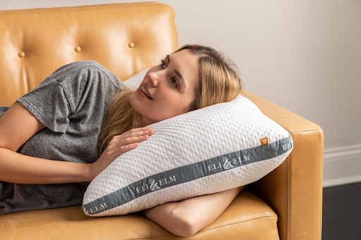 Eli and Elm ergonomic pillow with shoulder cutout designed for combination back and side sleepers