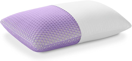 Purple Harmony pillow with hex grid design and latex core for cooling support for back sleepers
