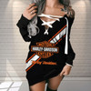HARLEY-DAVIDSON-MOTORCYCLE-LADIES-WHITE LACE-UP-DRESS/IN-OFFICIAL-CLASSIC-HARLEY-BLACK & ORANGE COLORS/OFFICIAL HARLEY DAVIDSON LOGOS..