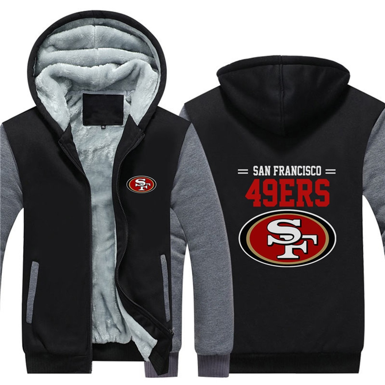 49ers black zip up hoodie